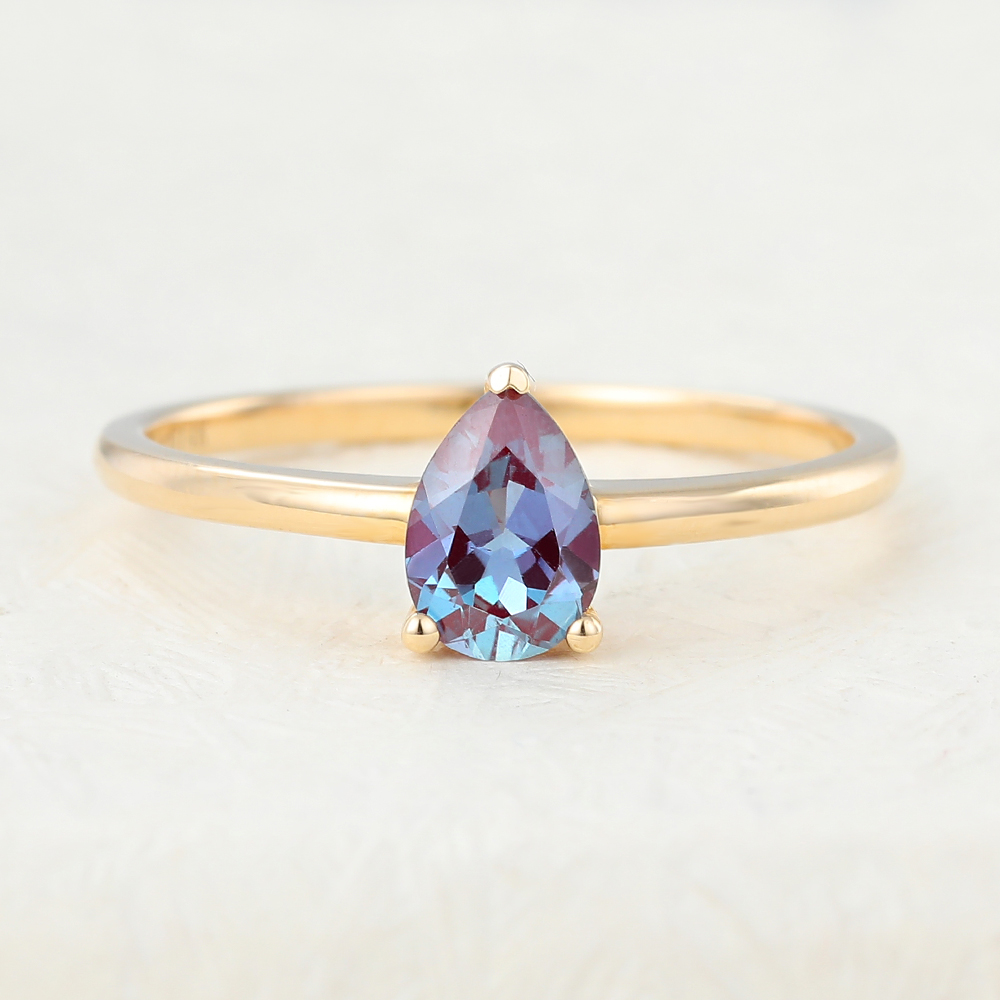  Dainty Solitaire Pear Alexandrite Engagement Ring 