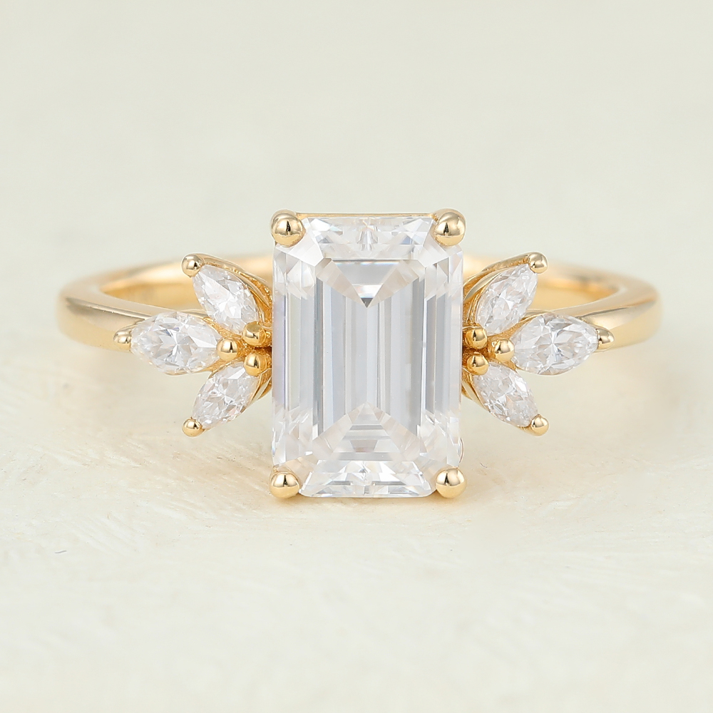 Juyoyo 6*9mm Emerald cut Moissanite Rose Gold Engagement Ring