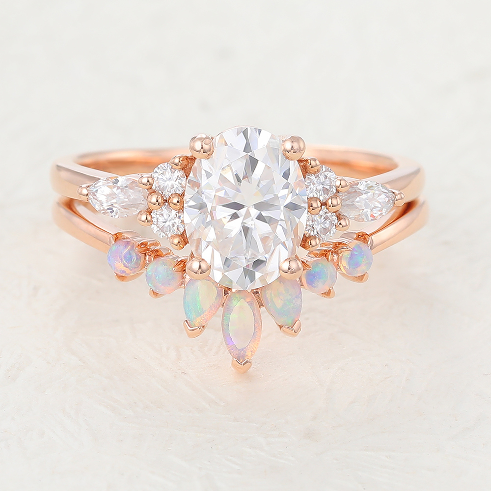 Juyoyo Oval Moissanite Rose Gold Engagement Ring Set