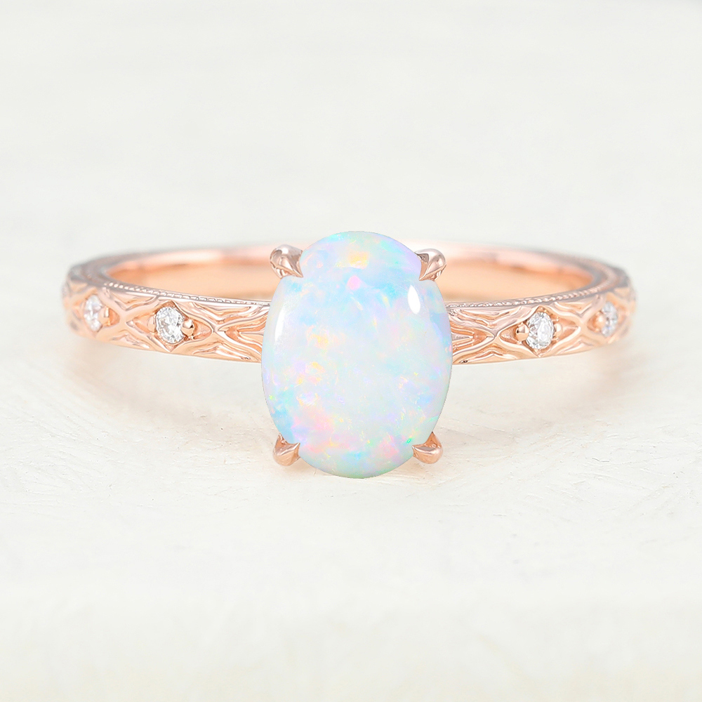 Juyoyo Oval Cut Opal Rose Gold Dainty Engagement Ring
