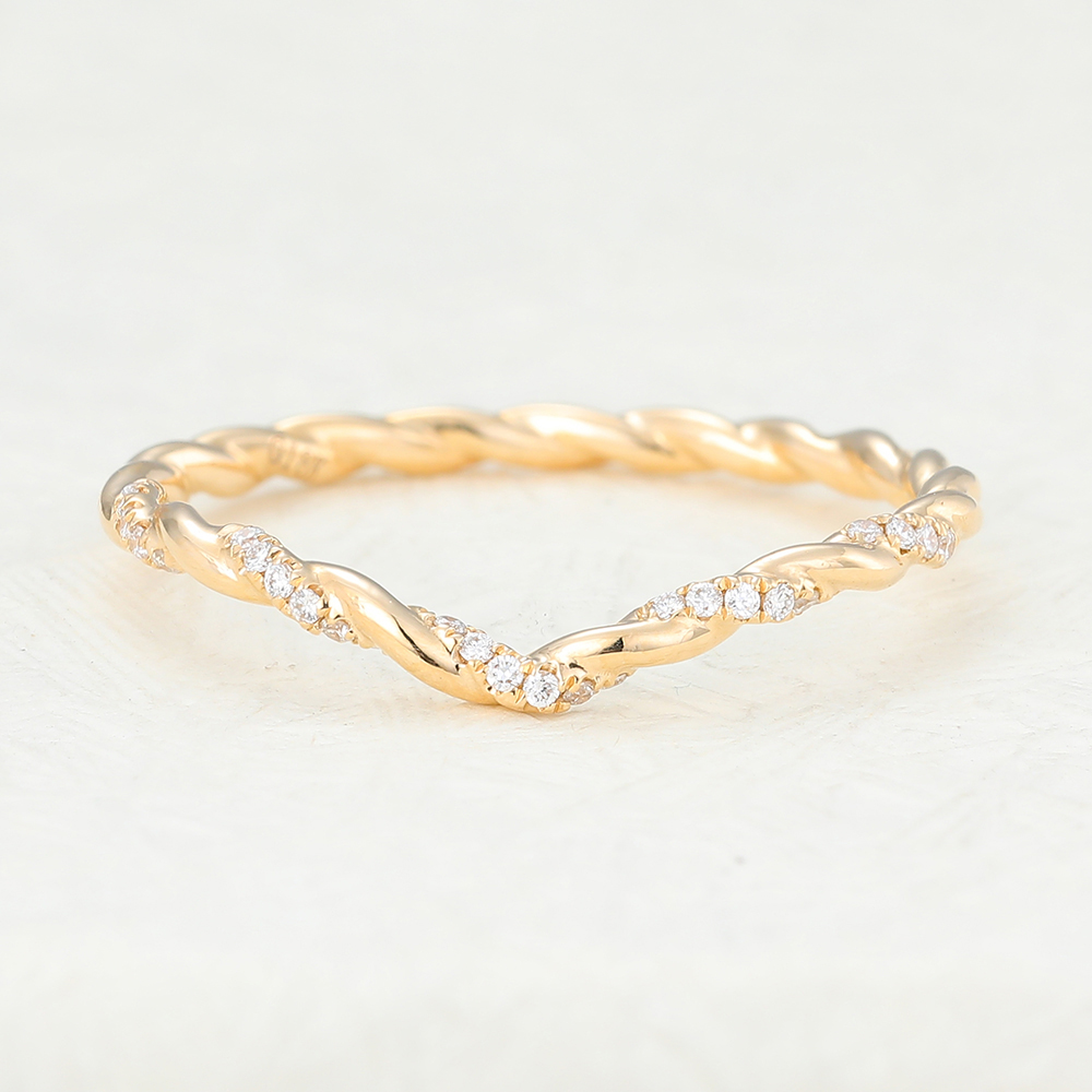 Juyoyo Twisted yellow gold curved wedding stacking ring