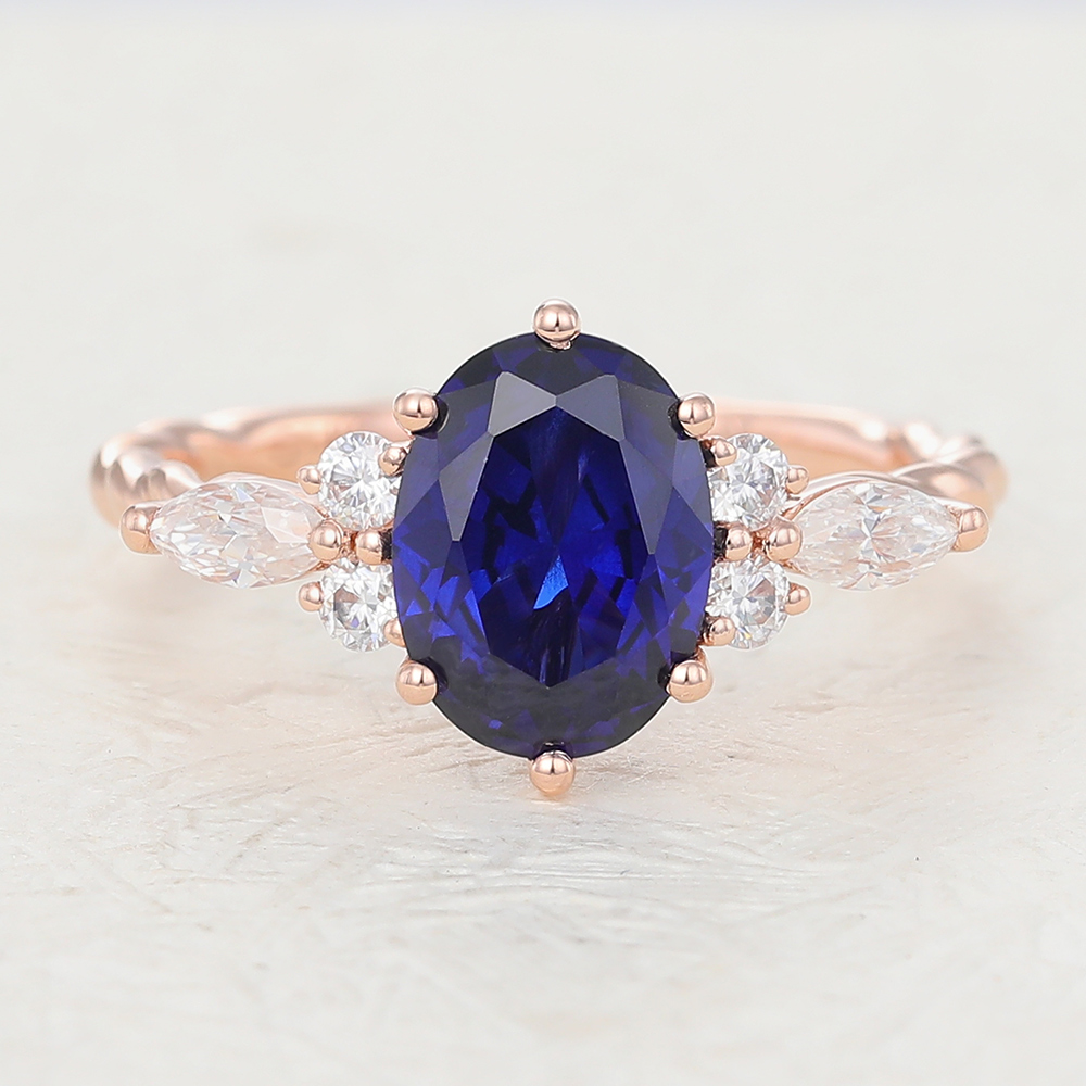 Juyoyo Oval Cut Lab Sapphire Rose Gold Twisted Engagement Ring