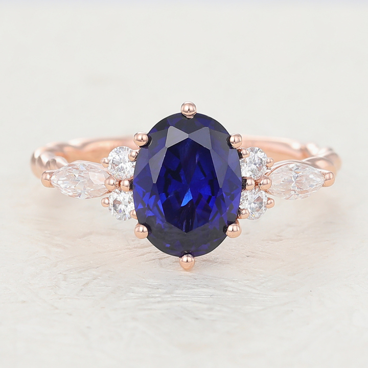 Oval Cut Lab Sapphire Rose Gold Twisted Engagement Ring
