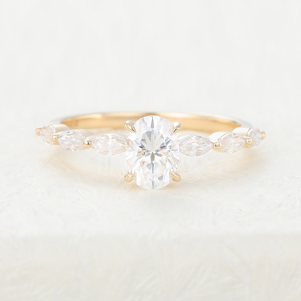 Juyoyo 5*7mm Oval cut  moissanite yellow gold Marquise diamond engagement ring
