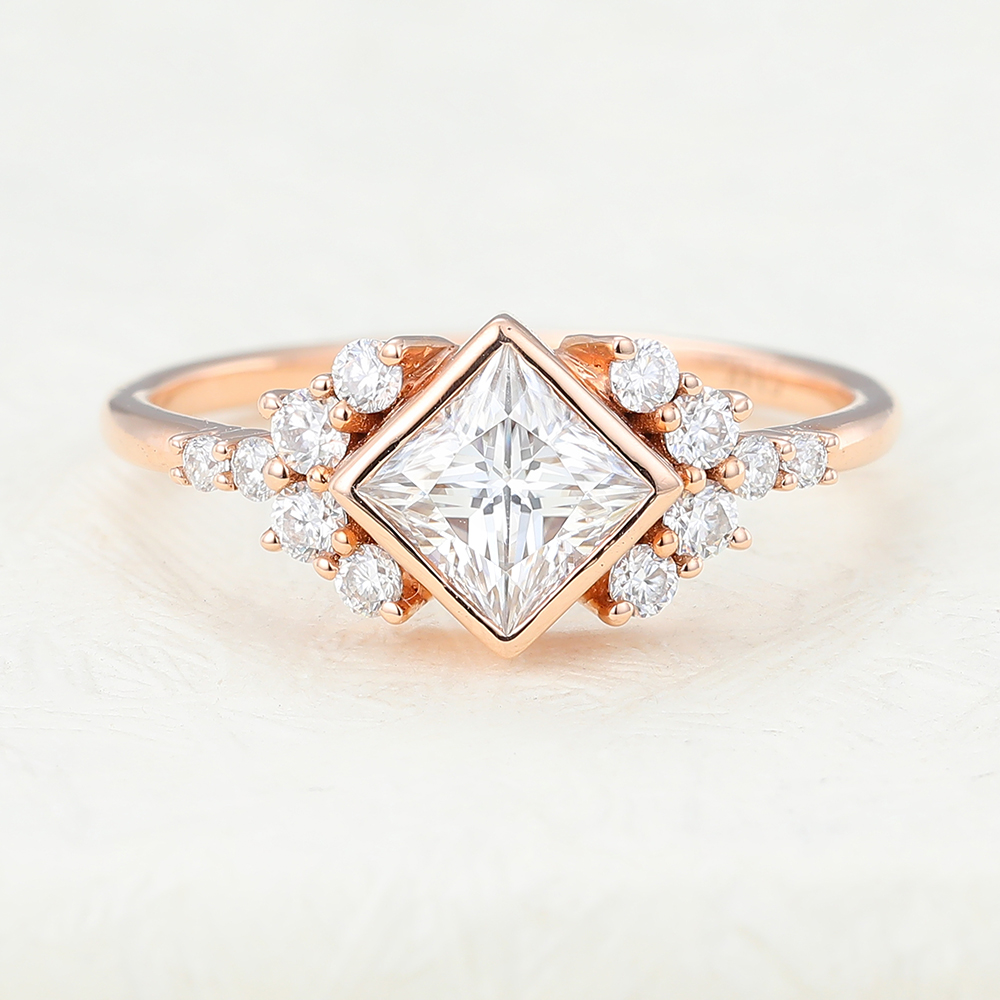 Juyoyo Princess cut Rose Gold Moissanite Engagement Ring