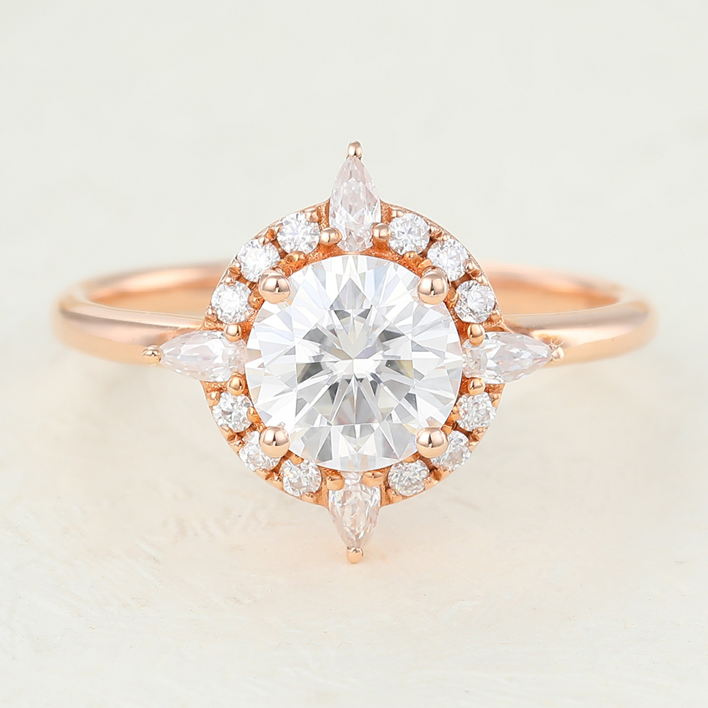 Juyoyo Unique Moissanite Rose Gold Halo Engagement Ring