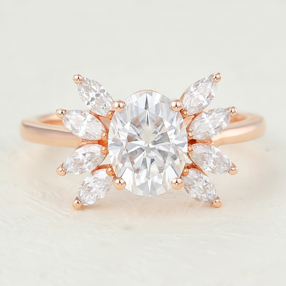 Juyoyo Oval Rose Gold Moissanite Vintage Engagement Ring