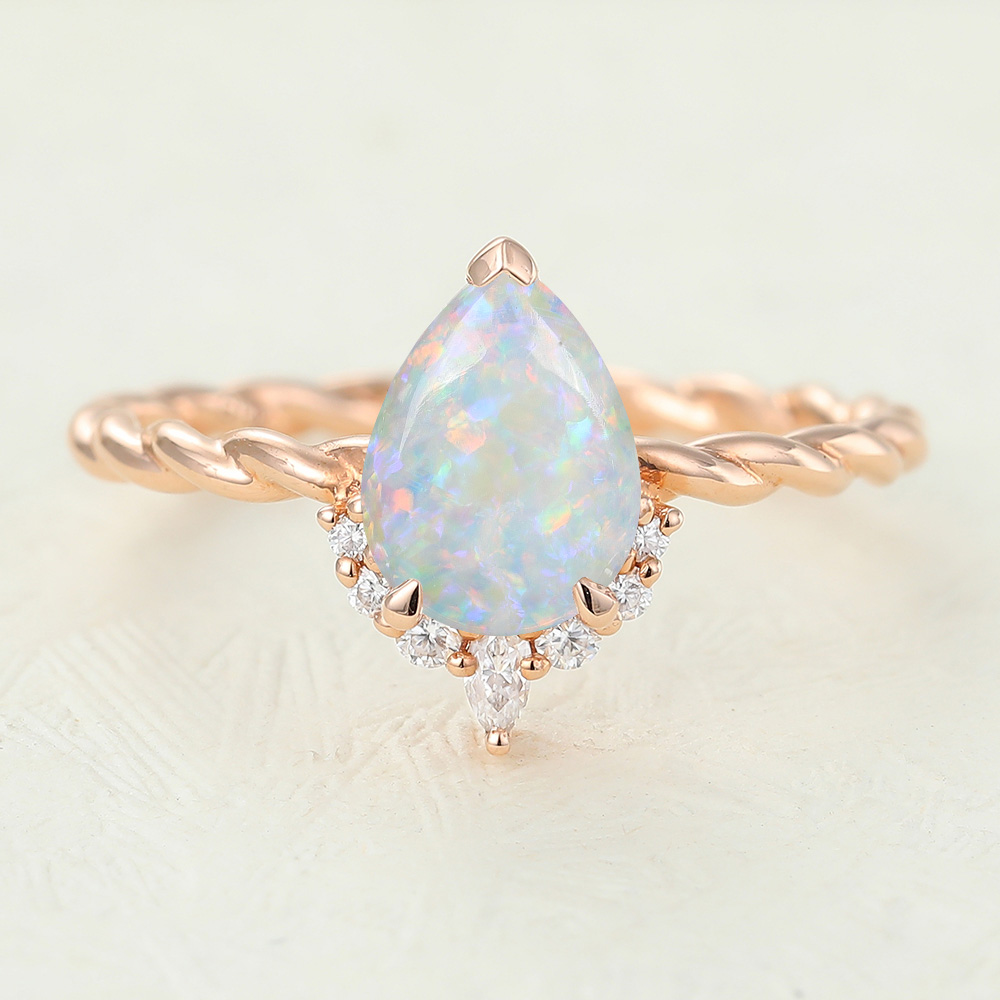 Juyoyo Pear shaped Opal Rose Gold Twisted Engagement Ring