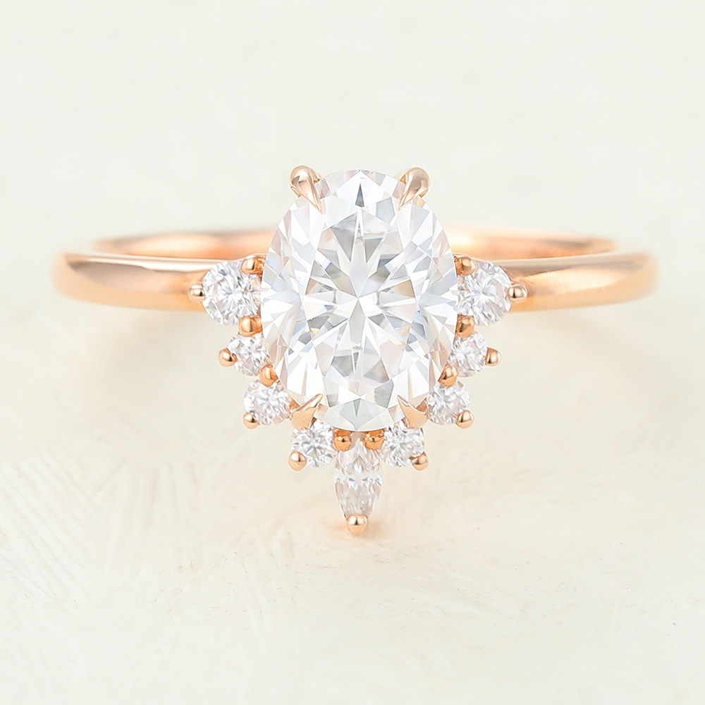 Juyoyo Oval Moissanite Rose gold Cluster Engagement Ring
