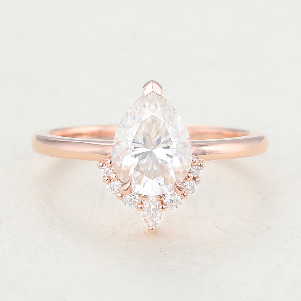 Juyoyo Pear shaped moissanite rose gold marquise cut engagement ring