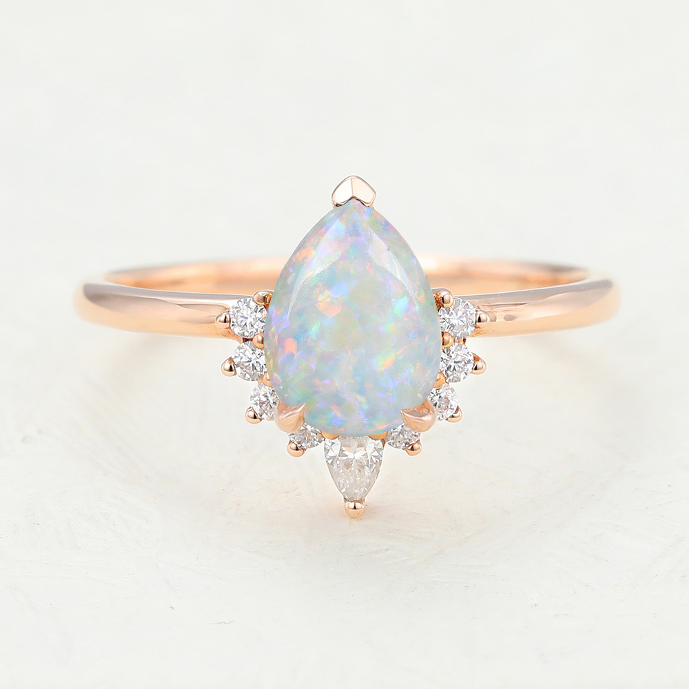 Juyoyo Pear Shaped Opal Rose Gold Engagement Ring