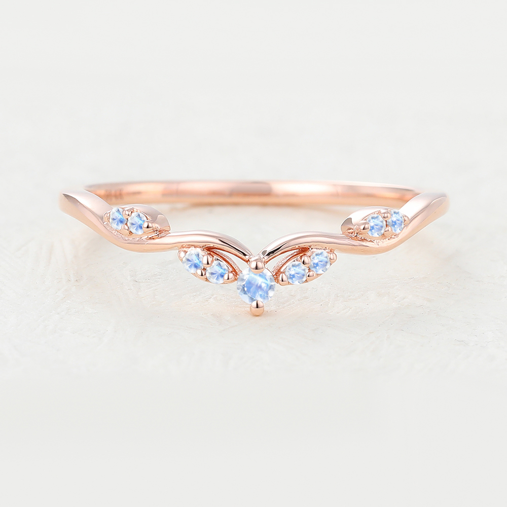 Unique Moonstone Curved Wedding Band for Women