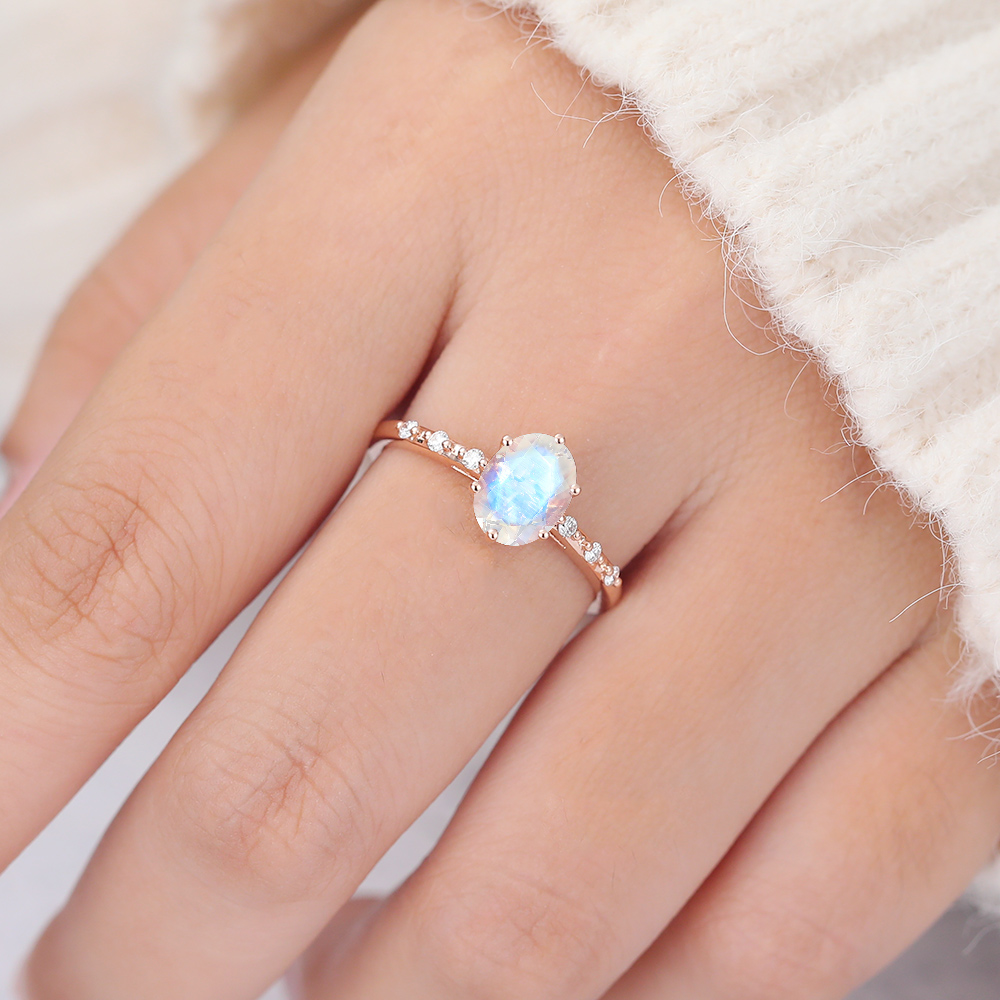 Juyoyo Oval Cut Moonstone Diamond Vintage Engagement Ring