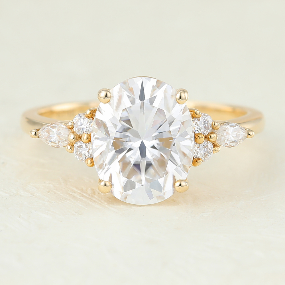 Juyoyo 3 Carat Oval Cut Yellow gold Unique Moissanite Engagement Rings