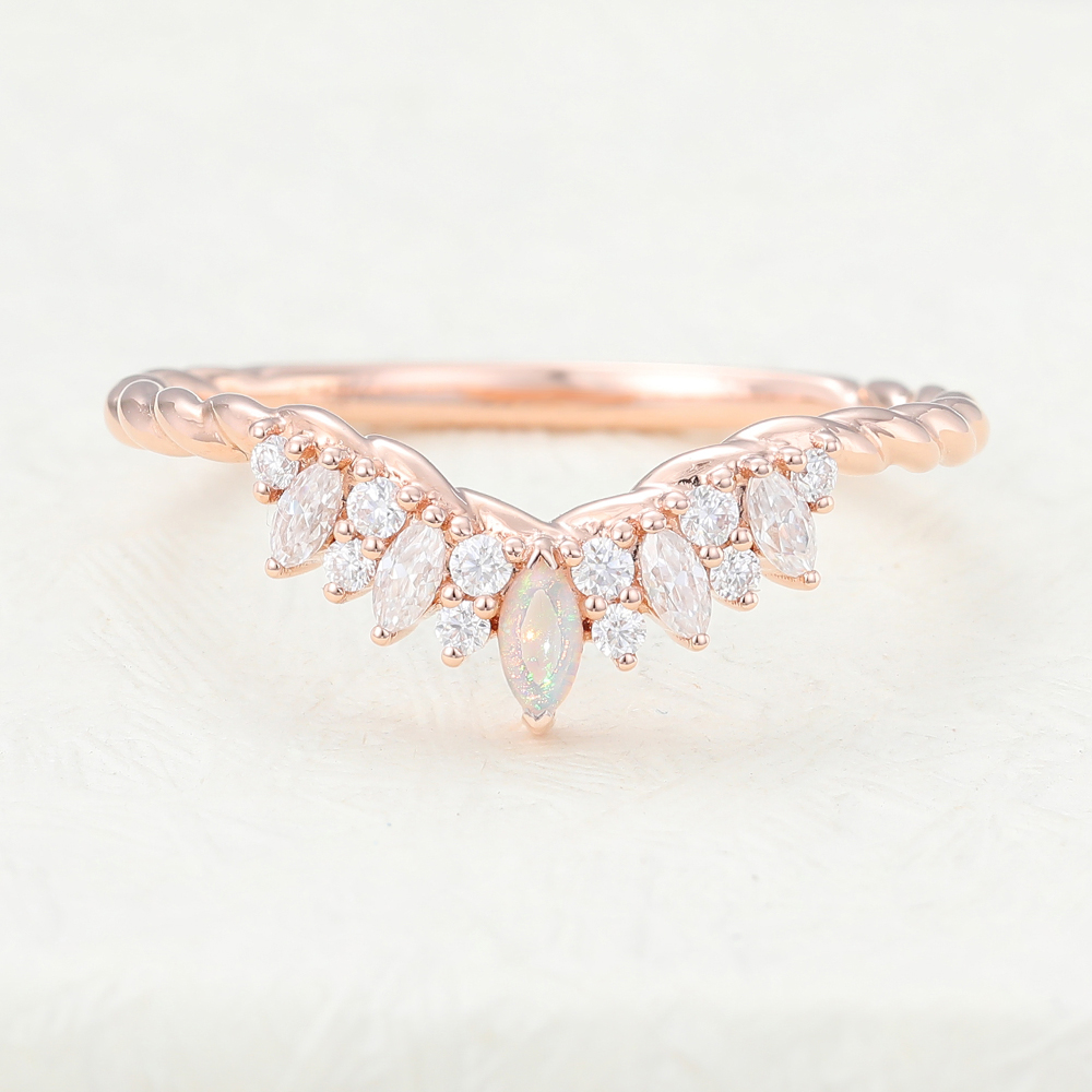 Juyoyo opal rose gold curved wedding band engagement stacking ring
