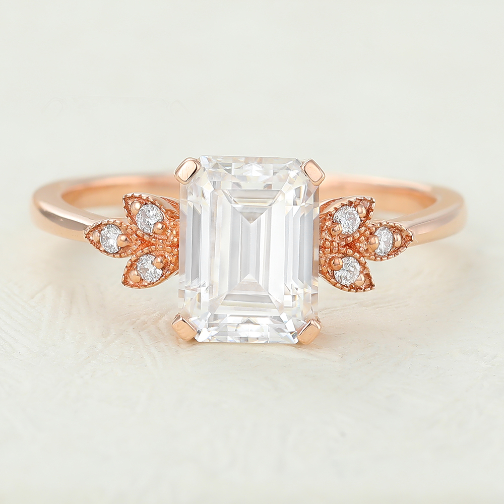 Juyoyo Emerald Moissanite Rose gold Engagement Ring