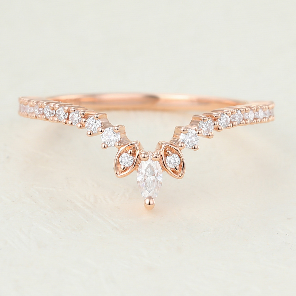 Juyoyo Marquise Moissanite Rose Gold Curved Wedding Band Rings
