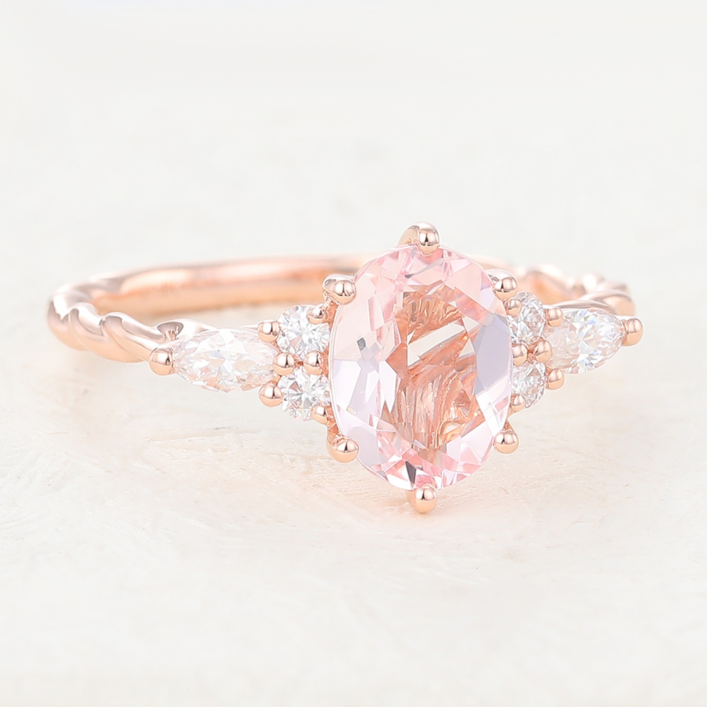 Juyoyo Oval Cut Morganite Rose Gold Twisted Engagement Ring