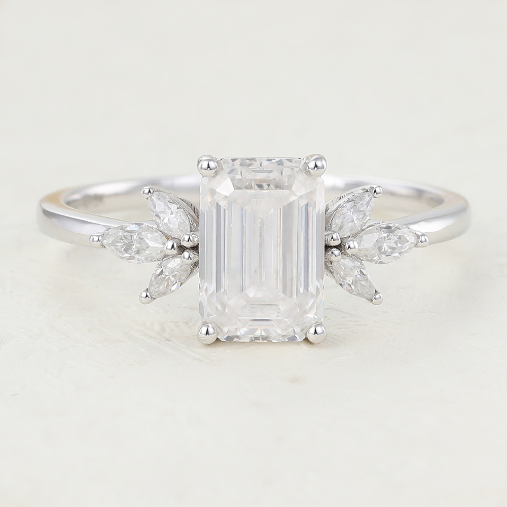 Juyoyo 6*9mm Emerald cut Moissanite White Gold Engagement Ring