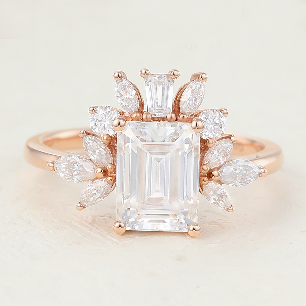Juyoyo Emerald Cut Moissanite Rose gold Engagement ring