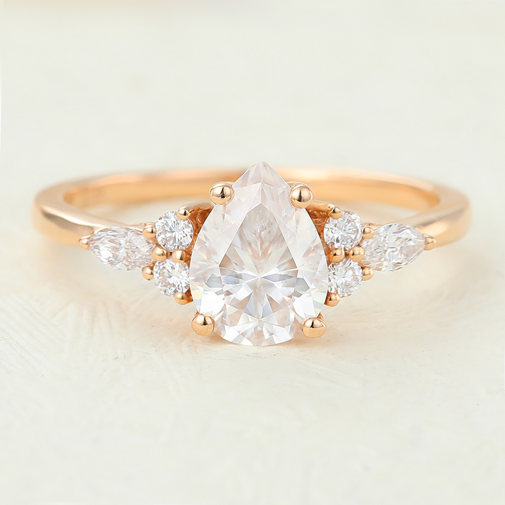 Juyoyo pear shaped moissanite rose gold engagement ring
