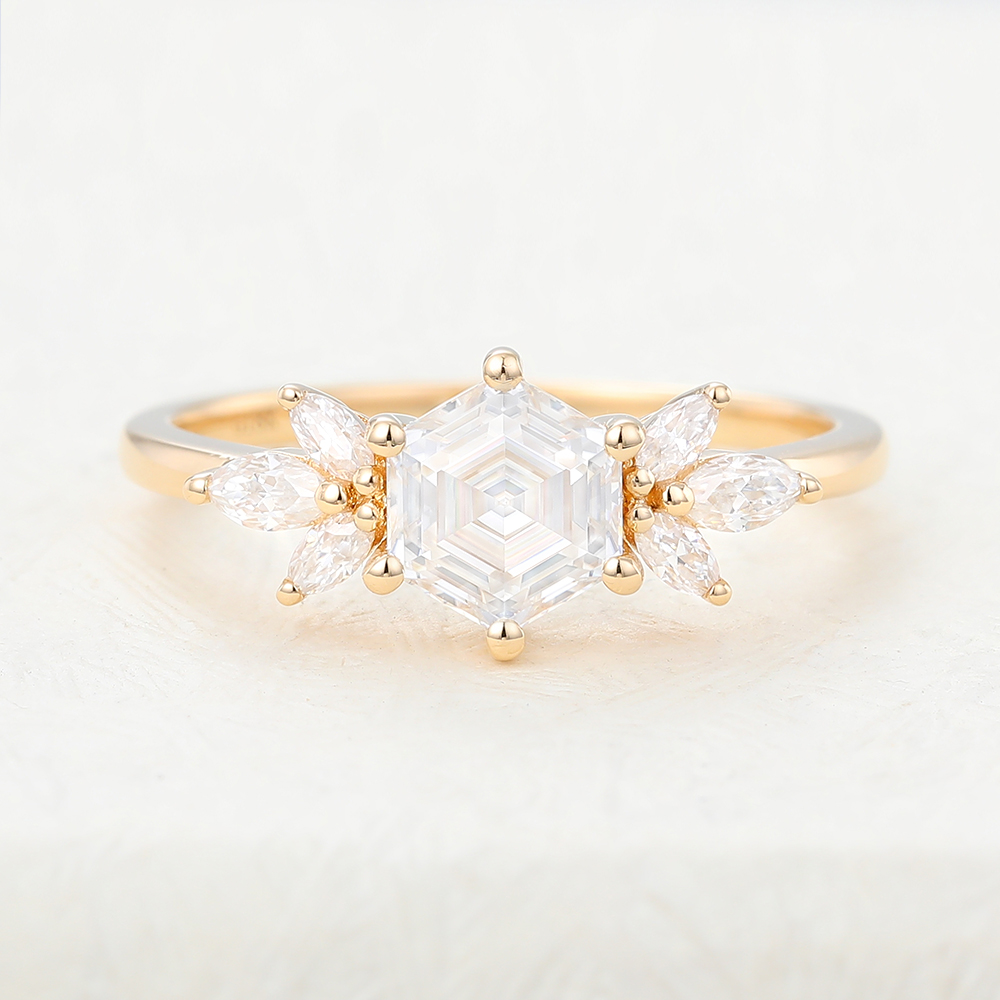 Juyoyo Hexagon cut  moissanite rose gold engagement ring