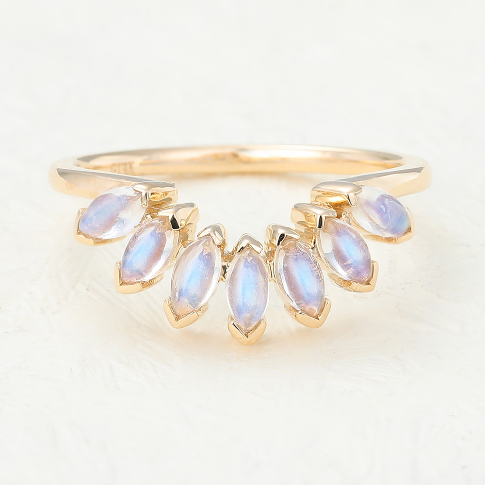 Juyoyo Unique Blue Moonstone Crown Curved Stacking Wedding Ring
