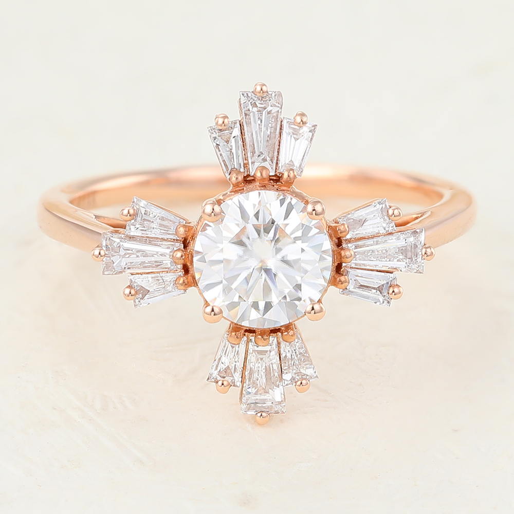Juyoyo Rose Gold Unique Moissanite Vintage CZ Engagement Ring