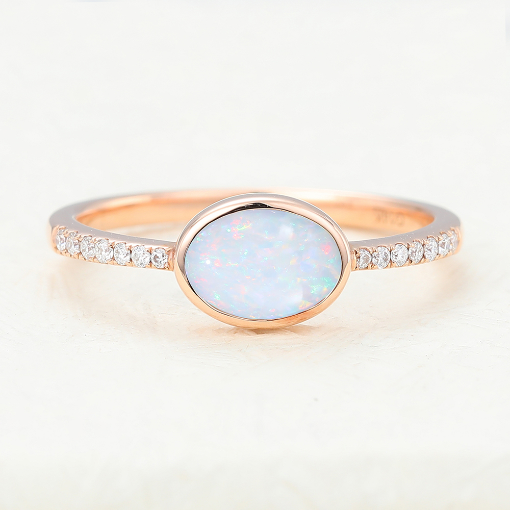Juyoyo Oval cut Rose Gold Opal Vintage Engagement Ring