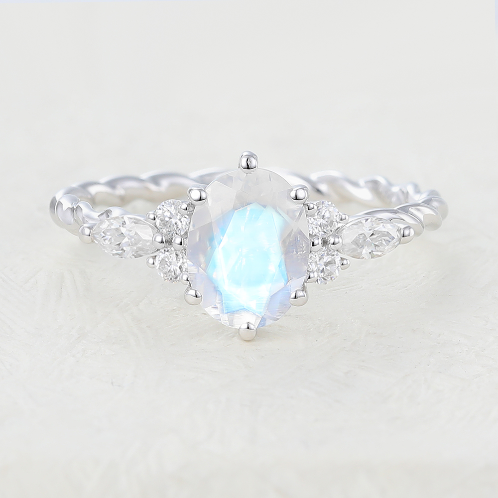 Moonstone Celtic Engagement Ring White Gold - Doron Merav