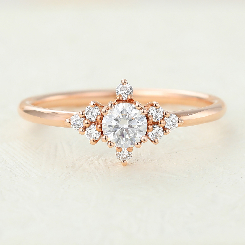 Juyoyo round cut Moissanite Rose gold Engagement ring