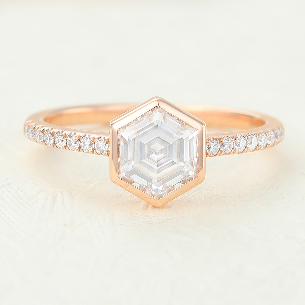 Juyoyo Hexagon Moissanite Rose Gold Engagement Ring