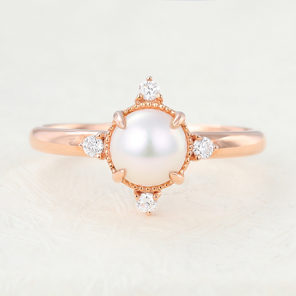 Juyoyo Pearl Rose Gold Engagement Ring for Women