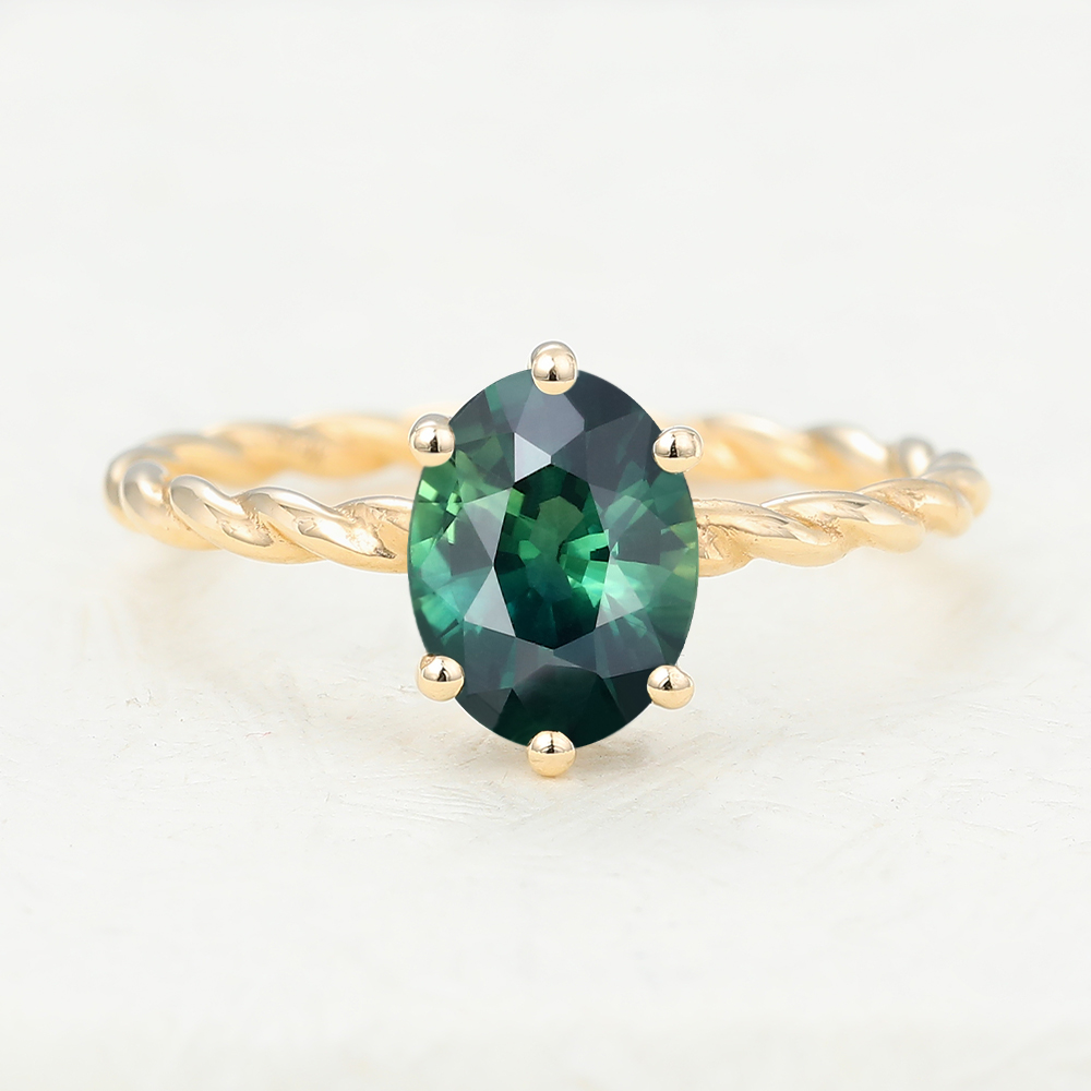 Juyoyo oval Green Blue Sapphire engagement ring