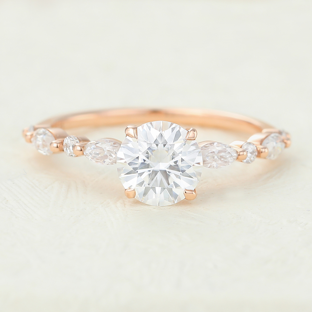 Juyoyo 1ct Unique moissanite rose gold engagement ring