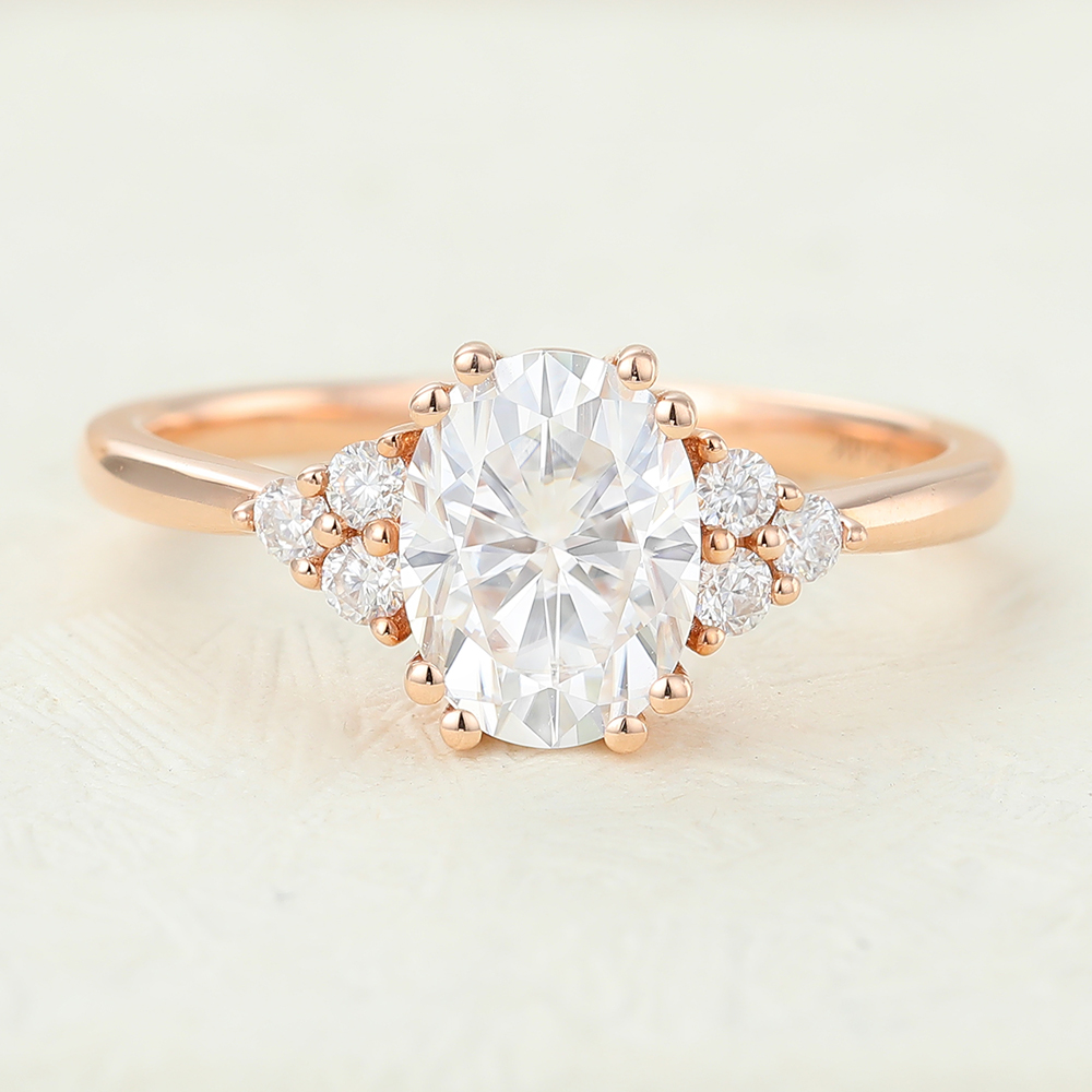 Juyoyo Oval Cut Moissanite Rose gold Double claw Engagement Ring