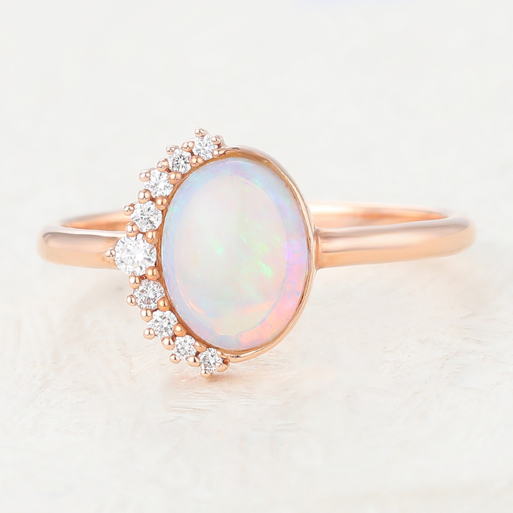 Juyoyo Oval Cut Opal Rose Gold Vintage Engagement Ring