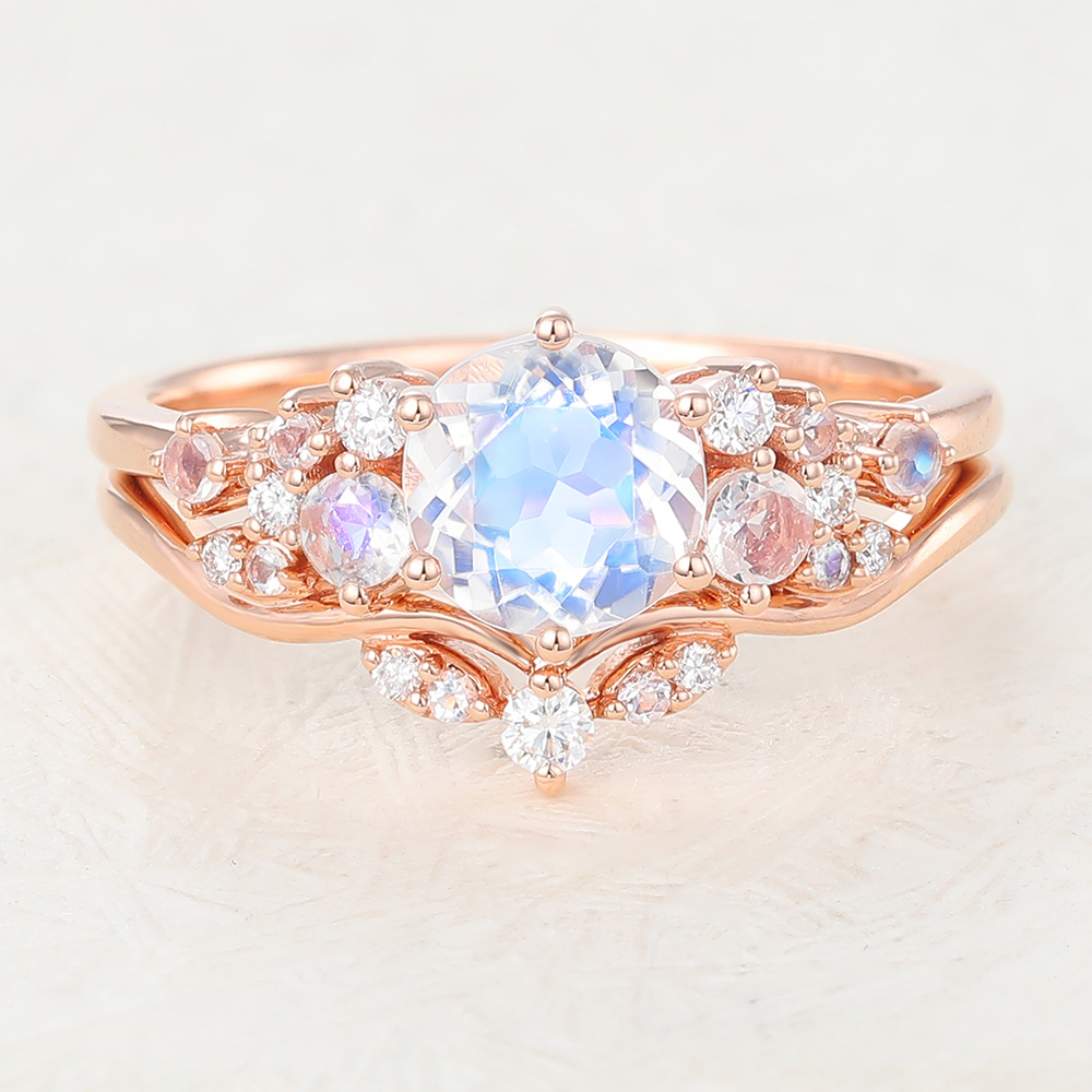 Juyoyo Unique Vintage Rose Gold Moonstone Engagement Ring Set