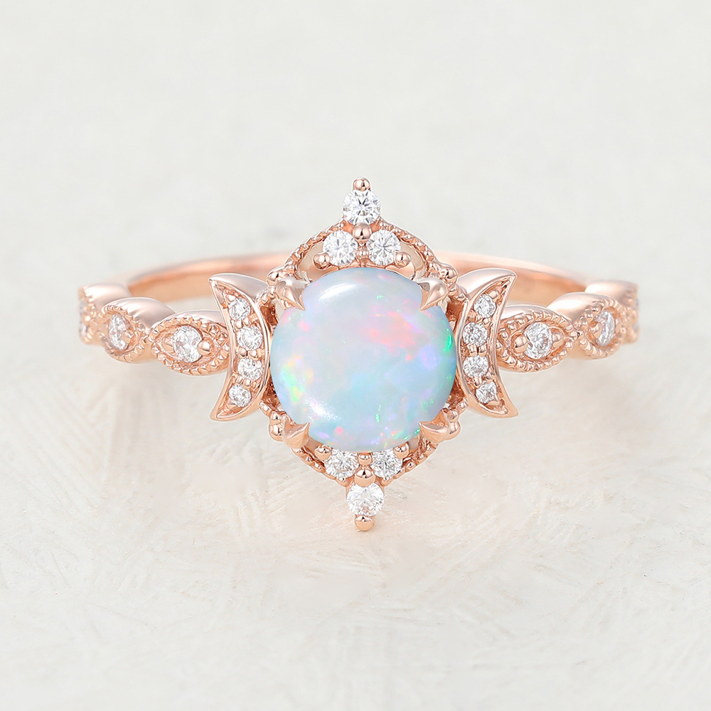 Juyoyo Vintage Rose Gold Halo Opal Engagement Ring For Women