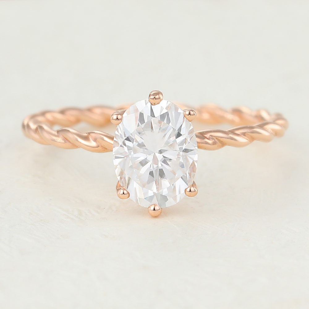 Juyoyo Oval Cut Moissanite Rose gold Twist Engagement ring