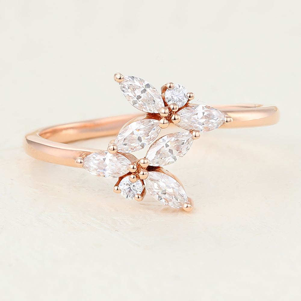 Juyoyo Marquise Moissanite Rose Gold Twisted Curved Wedding Band