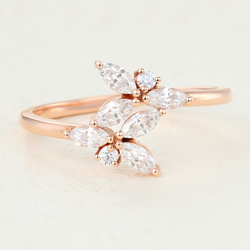 Juyoyo Unique Band Marquise cut Moissanite Rose Gold Leaf Wedding Ring