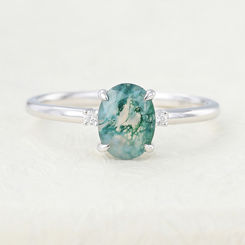 Juyoyo Oval cut Moss agate White gold engagement ring