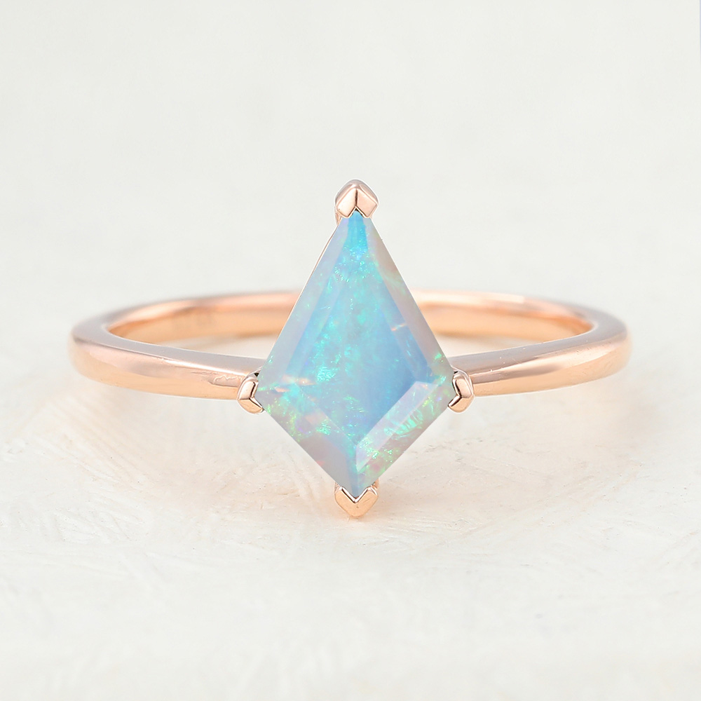 Juyoyo 1ct Kite Cut Opal Rose Gold Vintage Engagement Ring