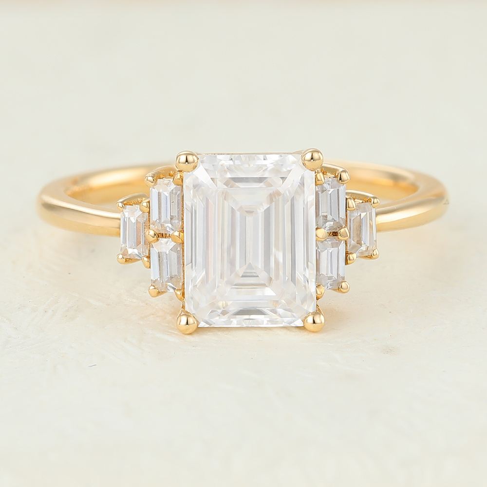 Juyoyo Emerald cut Moissanite Yellow gold Engagement ring