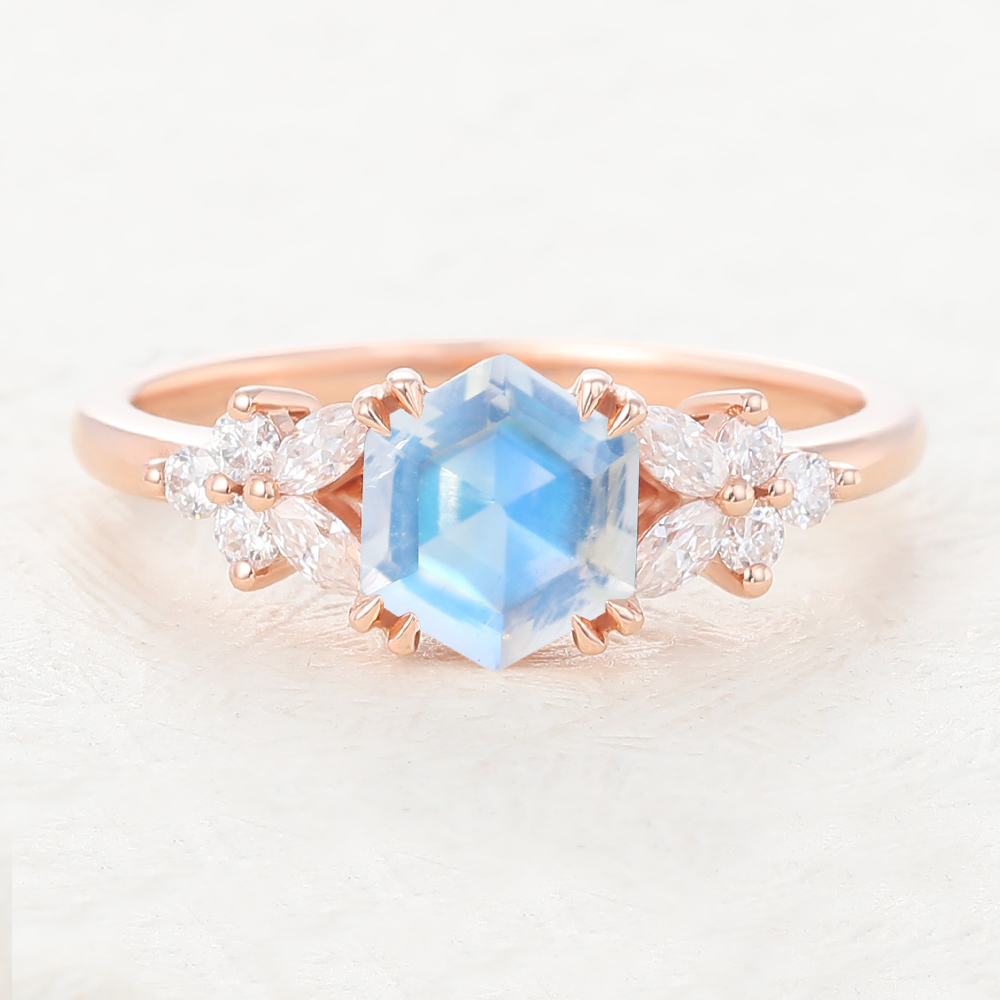 Juyoyo Hexagon Cut Unique Moonstone Rose Gold Dainty Engagement Ring
