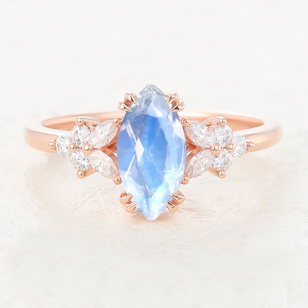 Juyoyo Marquise Cut Unique Moonstone Rose Gold Dainty Engagement Ring