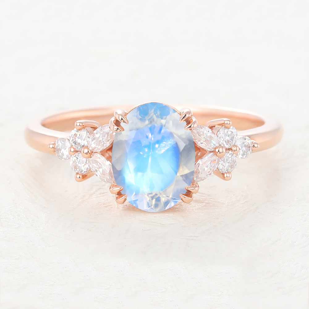 Juyoyo Oval Cut Unique Moonstone Rose Gold Dainty Engagement Ring