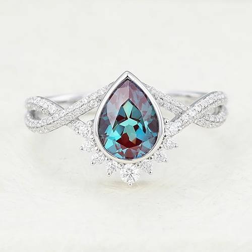 Pear Alexandrite Engagement Ring in White Gold 