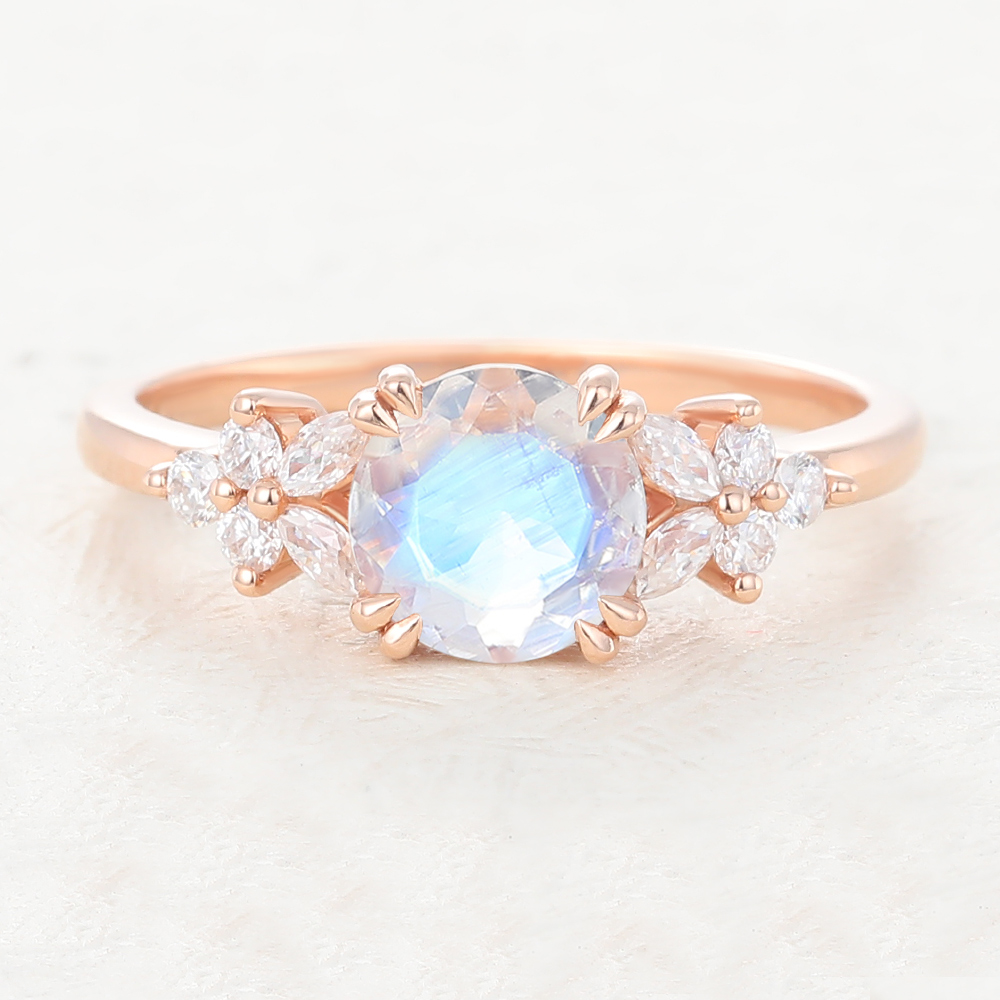 Juyoyo Round Cut Unique Moonstone Rose Gold Dainty Engagement Ring